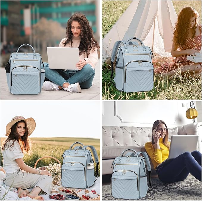 VANKEAN 17 Inch Laptop Backpack for Women Men Fashion Computer Work Bag, Large Capacity Waterproof, with USB Port & RFID Pockets, College Daypack Business Travel Backpack, Light Blue