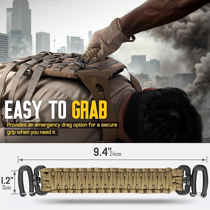 Tactical Paracord Handle，9-core Weaving Paracord Strap for Bag Strap Replacement，Molle Attachment with Metal/Plastic Clips for Backpack Sling Bags Water Bottle Holder