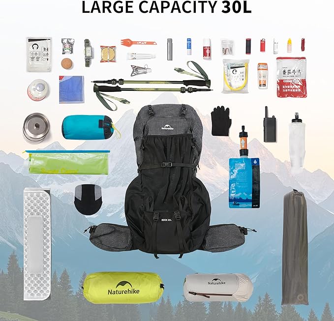 Naturehike 30L Rock 2.0 Upgraded Internal Frame Hiking Backpack for Outdoor Camping Travel Backpacking, Ultralight Backpack for Adults(Black/M/30L)