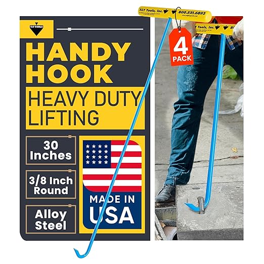 T&T Tools Heavy Duty Handy Hook – Portable 30 Inch with 3/8" Round Pump Hook End –Multipurpose Lifting and Pulling Tool for Manhole Covers, Septic Tanks, Storm Drains, Sewer Lids & More –4 Pack