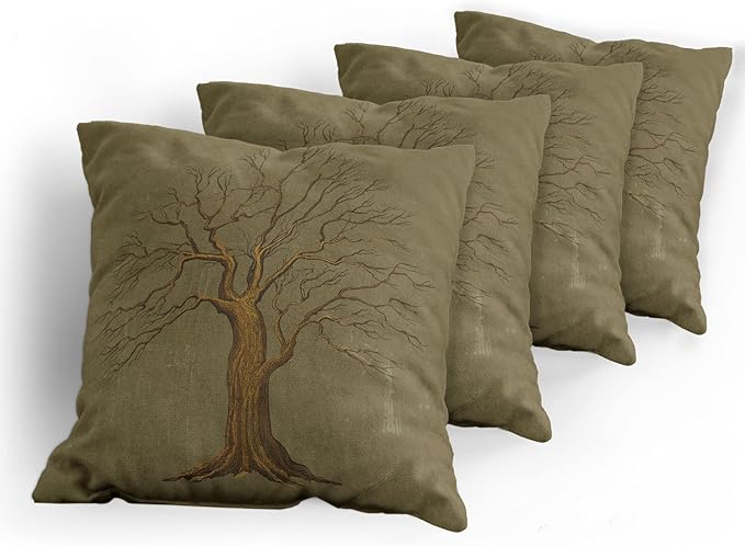 Ambesonne Tree Throw Pillow Cushion Case Pack of 4, Illustration of a Big Tree on Antique Old Paper Vintage Style Artwork Design Print, Modern Accent Double-Sided Digital Printing, 18", Pale Green