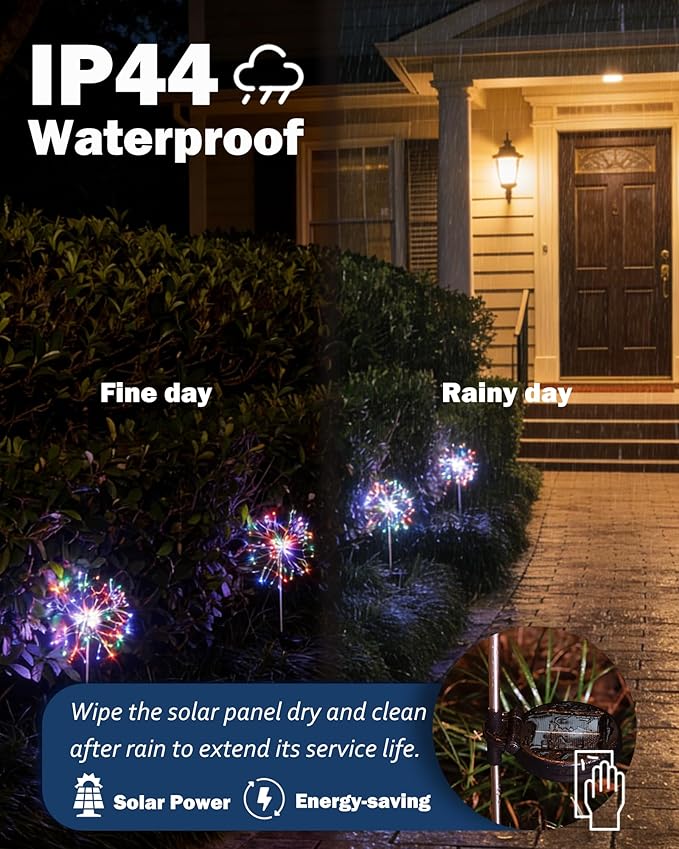 Solar Garden Lights Outdoor Yard Decorations, 4 Pack 150Leds Pathway Light, Fairy Firework Stake Lights for Garden, Patio, Pathway, Flowerbed Multicolor