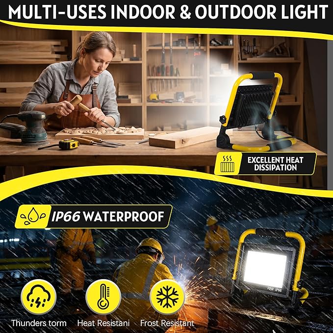 10000LM LED Work Light: Portable Work Light with 5FT Cord, IP66 Waterproof Flood Light for Garage Workshop Job Site Construction Indoor Outdoor Lighting, Tool Fathers Day Dad Gifts for Men Him Husband