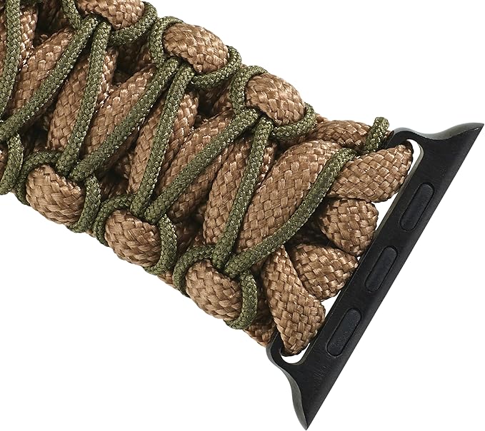 Savior Survival Gear Paracord Watch Band - Compatible with Apple Watch Band 49mm 46mm 45mm 44mm 42mm - iWatch Band Series Ultra 10 9 8 7 6 5 4 3 2 1 SE – Adjustable strap for men (Brown-Green, Large)