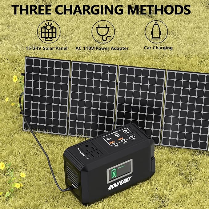HOWEASY Portable Power Station120W(240W Peak), 24000mAh Camping Solar Generator, Portable Power Bank with 2 110V AC Outlet / 2 DC /3 USB QC3.0/LED Flashlight for Home Camping Emergency Backup