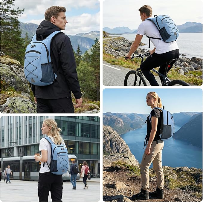 Ultra-Light Soft Daypack 15L/20L, Cushioned Breathable Back Panel Backpack, Lightweight Packable Travel Backpack (Sky Blue, 20L)