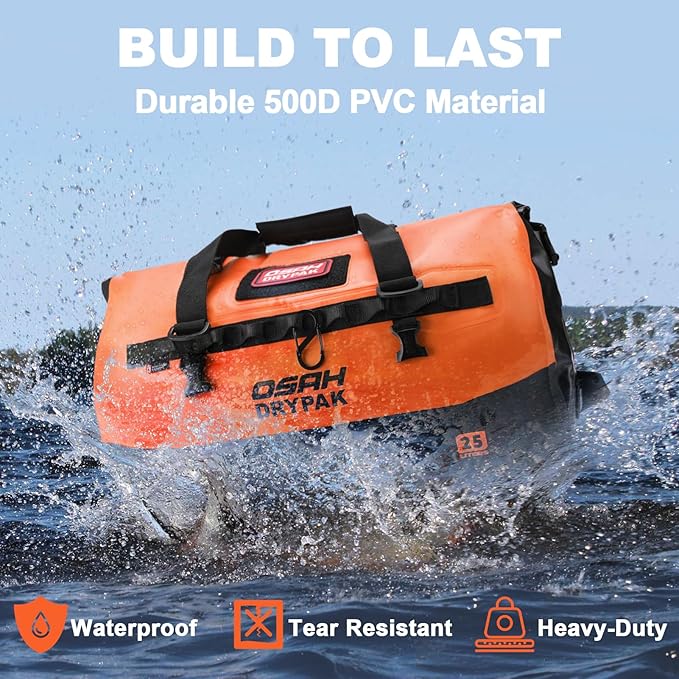 OSAH DRYPAK Waterproof Duffel Bag 25L/40L/60L – Heavy-Duty Motorcycle Tail Bag, Roll-Top Dry Bag for Travel, Camping, Boating, Kayaking, Outdoor Adventure