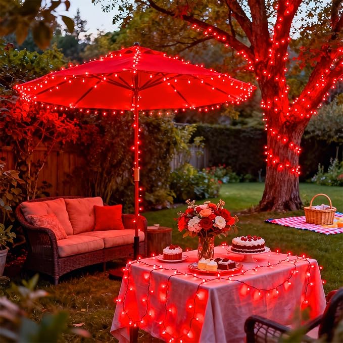 JMEXSUSS 2 Pack Solar String Lights Outdoor Waterproof, Total 66 FT 200 LED Solar Christmas Lights Outdoor, Twinkle Light for Christmas Tree Outside Garden Yard Xmas Decor, Red