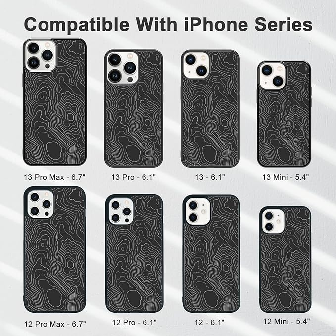 Aesthetic Topographic Map Phone Case Compatible with iPhone XR 11 12 13 14 15 16 Pro Pro Max Case, Black Abstract Line Pattern Design Shockproof TPU Phone Case Cover with Wireless Charging Support