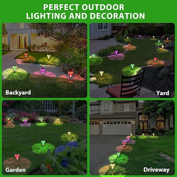 Benany Solar Lights Outdoor, 8 Pack Mushroom Lights Outside Waterproof, Solar Powered LED Lighting for Garden, Yard, Landscape, Path, Pathway, Lawn, Walkway, Driveway, Backyard Decor (Multicolor)