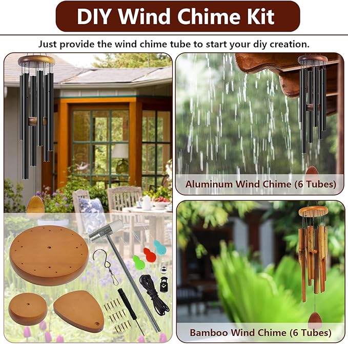 Wind Chime Replacement Parts, 28 PCS Windchime Repair Kit Including Round Top, Clapper, Wind Catcher, 19.6FT Nylon Cord, DIY Wind Chime Supplies (Yellow)