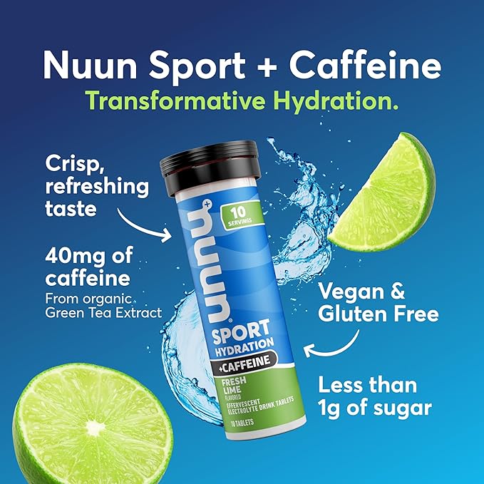 Nuun Sport + Caffeine Electrolyte Tablets – Dissolvable in Water,Variety Packs, 5 Essential Electrolytes for Hydration, 1g Sugar Drink Mix, Vegan,Non-GMO, (60 Total Servings),6 Count (Pack of 2)