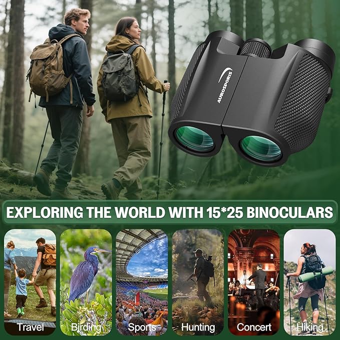 Aurosports 12x32 Compact Binoculars for Adults - Small Binoculars with FMC Lens & BAK4 Prism - Wide 273ft/1000yds Field of View - Easy Focus Binos for Bird Watching Traveling Gifts for Men Women