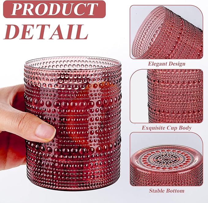 18PCS Plastic Hobnail Drinking Glasses - 14 Oz Burgundy Vintage Glasses Mixed Drinkware Sets - Disposable Beaded Cups for Beer, Whiskey, Juice, Cocktail, Wine, Party