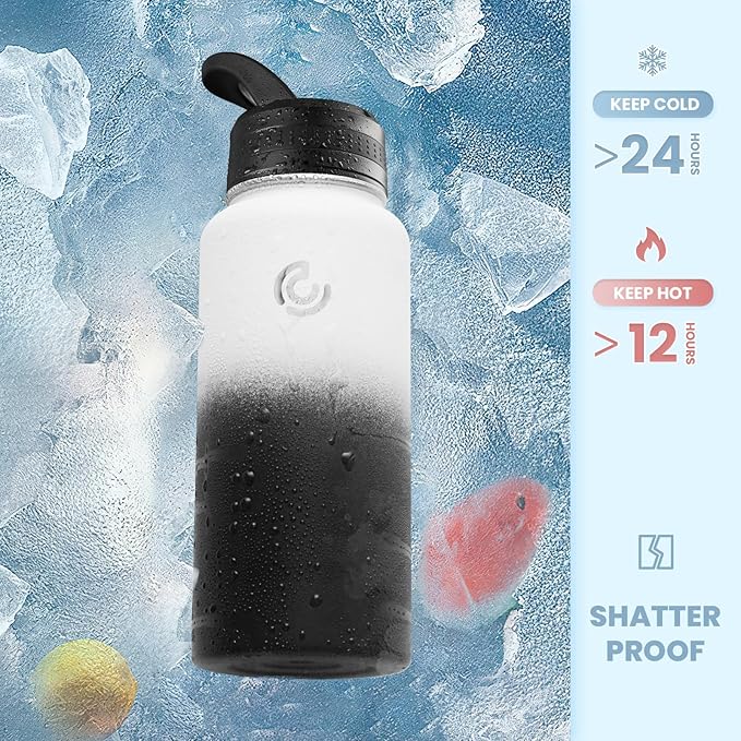 COKTIK 32oz Sports Water Bottle, Stainless Steel Water Bottle for Insulated, Reusable Travel Bottle, With Straw, With Handle Grip for Easy Carrying, Suitable for Cycling, Outdoor Vacations(Day&Night)