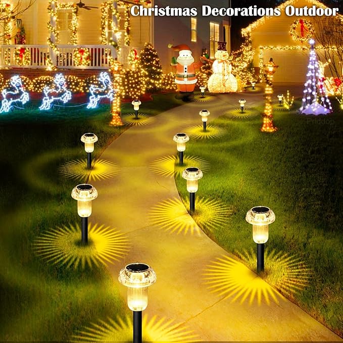 Priddop Solar Lights Outdoor Pathway Waterproof 8 Pack Warm White LED Acrylic Mushroom Decorative Garden Lights for Yard Landscape Patio Outside Decor