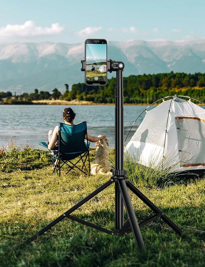 71''/180cm Extendable Phone Tripod Aluminum, Portable Stand for Video Recording, Travel Tripod for iPhone/Cell Phone/Camera Video Light, Compatible with Smartphones, DSLR