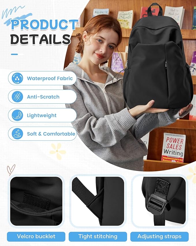 SEAFEW Black Backpack for School, High School Bookbag Back Pack for Teens Girls Boys, Lightweight College Backpack Bookbag for Women Men, Simple Casual Daypack Mochilas Escolares para Adolescentes