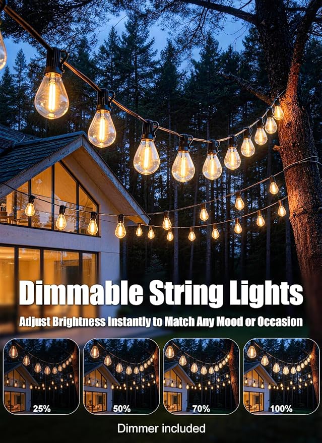 100FT Outdoor String Lights Waterproof with 40+2 Shatterproof S11 LED Bulbs, Extra Long Patio Lights Outdoor Waterproof for Backyard, Bistro Lights Outdoor, LED Lights for Outside, Cafe Lights