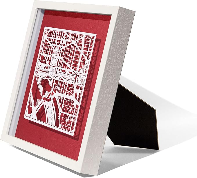 O3 Design Studio Washington D.C. Cut Map Framed, White map, White Frame, 9x9 inches, Paper Cutting Art Work, Gift Boxed, 4 Background Color, self-Changing, Wall Art