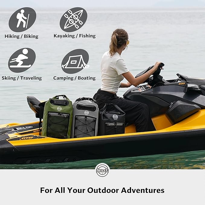STOVER 5/10/25/30/40/55L Waterproof Dry Bag- Roll-Top Backpack w/Phone Case- Kayaking, Hiking, Camping, Boating- Men/Women