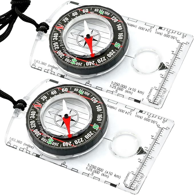 Trekker's Compass Crew Orienteering Compass, Pack of 2, Magnetic Navigation Set for Hiking, Camping, Backpacking, Scout Activities