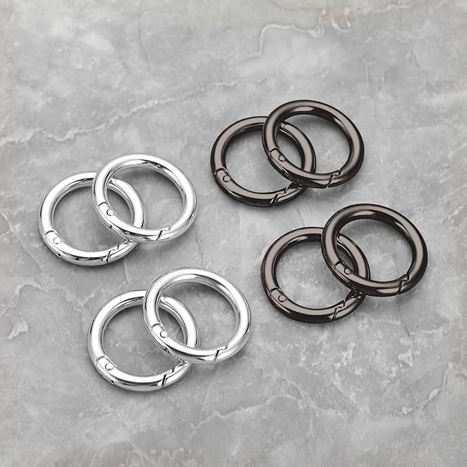 Gkeygo Key Ring Clip, 4/5 Inch Keychain Rings, 8 Pack Round Carabiner Clip for Keys, Buckle, Bags, Purses - Key Chain Hooks Replacement Keychains Lanyard DIY Crafts - Black, Silver