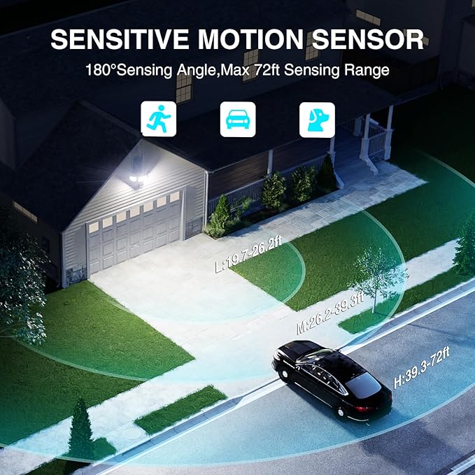 Abovizo 85W LED Security Lights Motion Sensor Light Outdoor, 8500LM Dusk to Dawn, IP65 Waterproof, 6500K, 3 Head Motion Detected Flood Light, Floodlight for Outside, Garage, Yard, Porch (Brown)