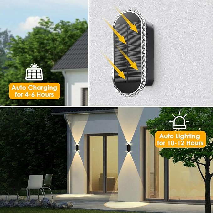 LIANGLOME 2PK Solar Fence Lights Outdoor - 3000/4000/6000K 3 Modes, IP65 Waterproof Fence Lights Solar Powered, Solar Wall Lights Outdoor for Backyard/Garden/Patio/Garage and Wall Decor