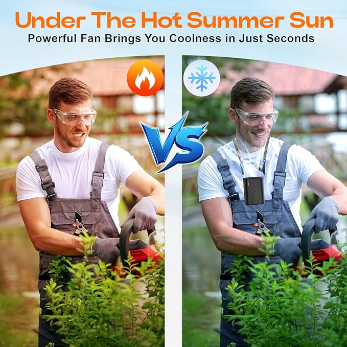 AI Portable Personal Waist Neck Rechargeable Fan, 3-Speed 10000RPM Brushless Motor Desktop Fan Hands-Free Neck Hanging Fans, 20-Hour Runtime, Wearable Portable Fans for Camping and Worksites