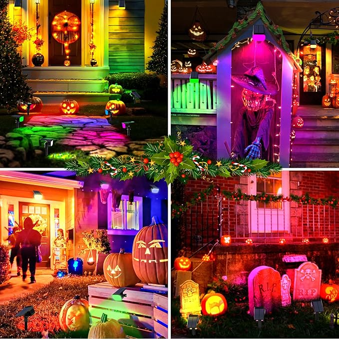 WENATY Solar Spot Lights Outdoor Color Changing, [7 Mode/12 Pack] Christmas Landscape Spotlights, Solar Lights Outdoor Waterproof, Solar Led Powered Flood Light for Outside Pathway Yard Garden Walkway