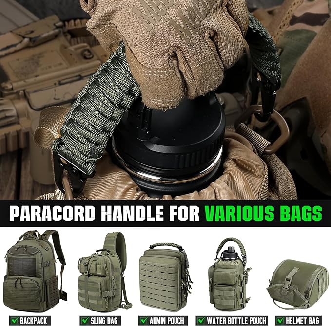 Tactical Paracord Handle，9-core Weaving Paracord Strap for Bag Strap Replacement，Molle Attachment with Metal/Plastic Clips for Backpack Sling Bags Water Bottle Holder