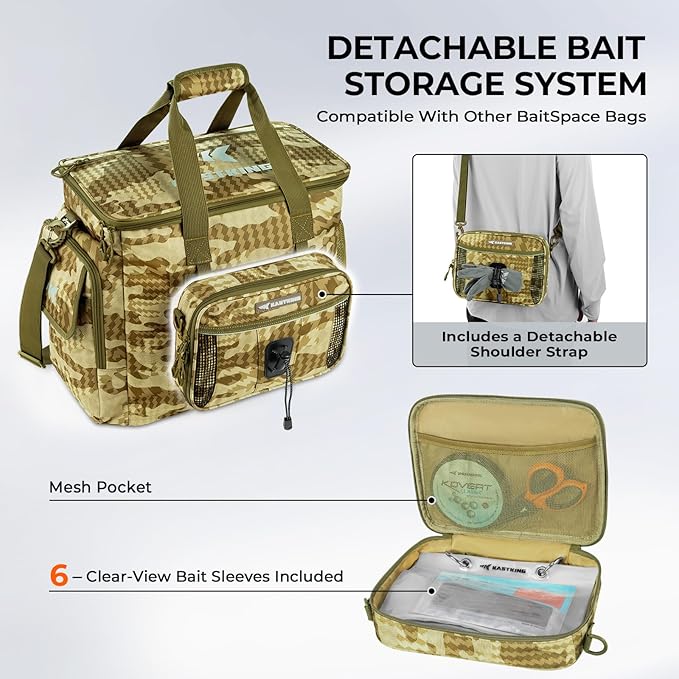 KastKing BaitSpace Fishing Tackle Bag With 4 Tackle Boxes & Removable Bait Binder, Water-Resistant Tackle Storage, Durable Fishing Gear, Adjustable Shoulder Strap