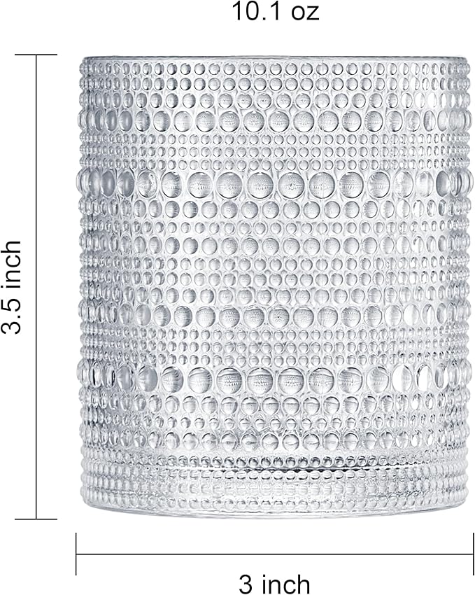 Khen Plastic Hobnail Drinking Glasses Set of 4 Clear Cups 14oz, Shatterproof & Unbreakable Acrylic Beaded Design, BPA-Free, Dishwasher Safe Indoor/Outdoor Drinkware for Water, Juice, Cocktails