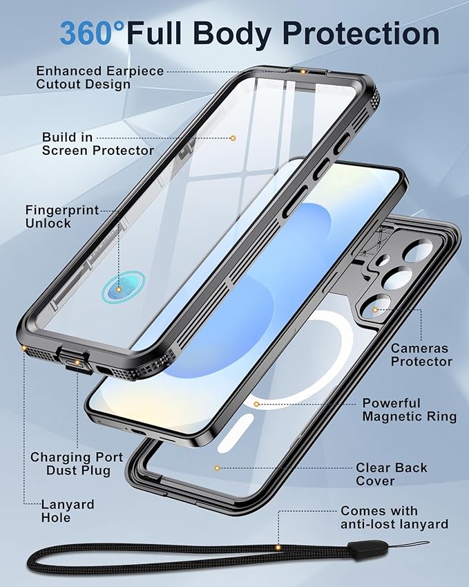 for Samsung Galaxy S25 Waterproof Case, [Fit for Magsafe] [IP68 Water Proof] [Built-in Screen Protector], Magnetic Heavy Duty Military Grade Rugged Phone Case for S 25 6.2", Black