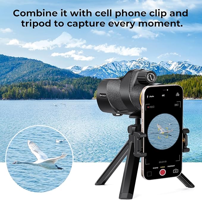 K&F Concept® 80x100 Monocular-Telescope for Adults IP68 Waterproof High Powered with Smartphone Adapter & Tripod, with BAK4 Prism and FMC Lens, for for Bird Watching Hunting Hiking Camping Travelling