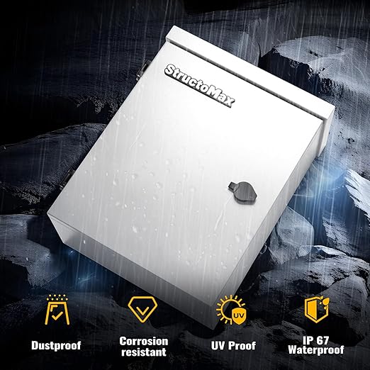 Steel Electrical Box, 20"x16"x8" Steel Enclosure, IP67 Waterproof & Rust-Resistant, Outdoor/Indoor Electrical Junction Box with Mounting Plate for Wall/Pole Mount