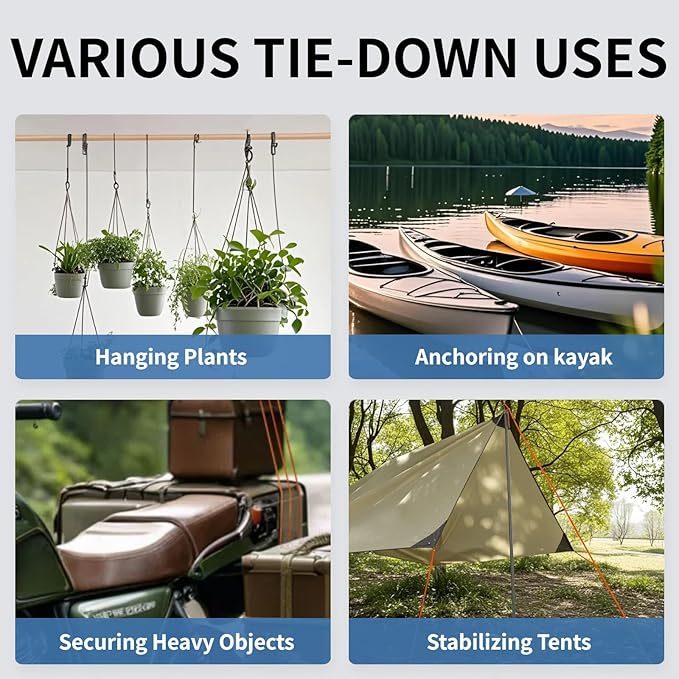 Longer 18ft Ratchet Straps Ropes Tie Down Rope Strap Small Mini Reflctive Outdoor Windproof Rope Roller Adjustable Camping Tent Hanger Grow Light Kayak Paracord 4 Pack 1/8"