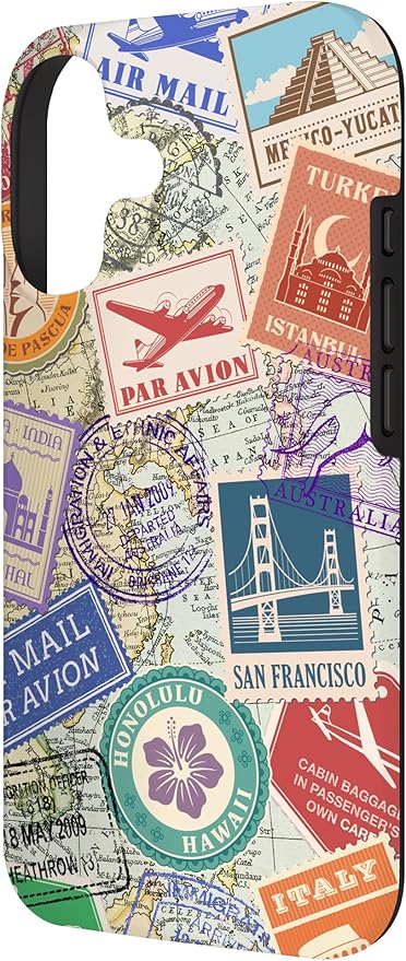 World Map Travel Passport Stamps Postage Stamp Case for iPhone 17