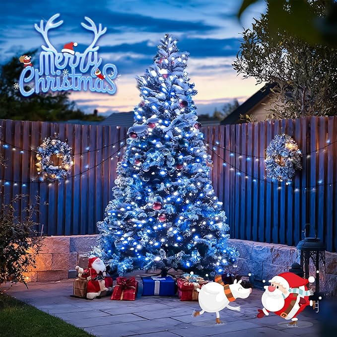 JMEXSUSS 2 Pack Solar String Lights Outdoor Waterproof, Total 66 FT 200 LED Solar Christmas Lights Outdoor, Twinkle Light for Christmas Tree Outside Garden Yard Xmas Decor, Blue and White