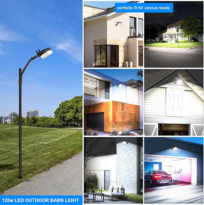 ledmo 120W LED Barn Light Dusk to Dawn Outdoor Lighting 18000lm 5000K LED Security Lights Adjustable Angle IP65 Waterproof Flood Lights Outdoor for Yard Warehouse（3 Pack