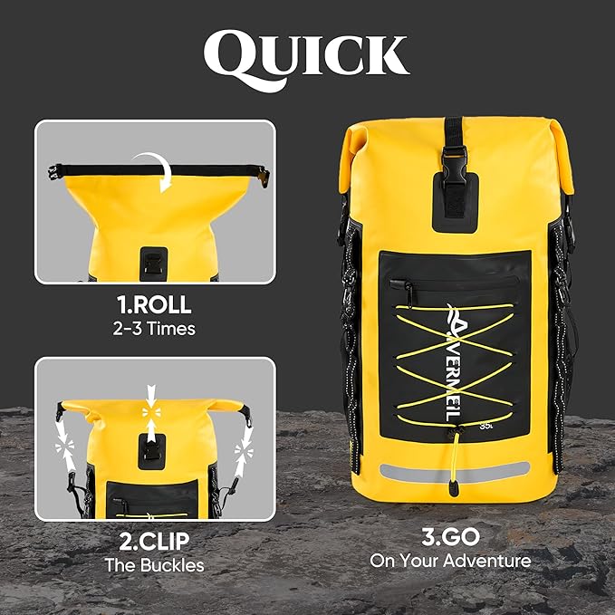 Waterproof Backpack Dry Bag with bungee cord and small waterproof Bag Yellow