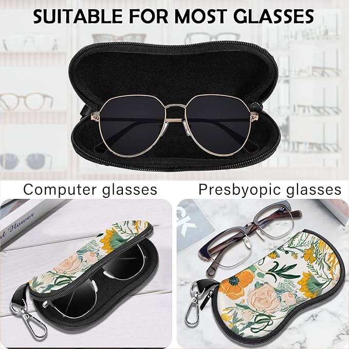 Glasses Case Sunglasses Eyeglass Soft Case Zipper Light Neoprene Pouch with Metal Belt Clip Aesthetic Cute Women Men