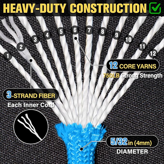 Paracord Rope 750 lb - 100ft 5/32" Parachute Cord 4MM 12-Strand para Cord - Heavy Duty Spool String for Survival,Camping Gear, Survival Bracelet, Clothesline - Blue