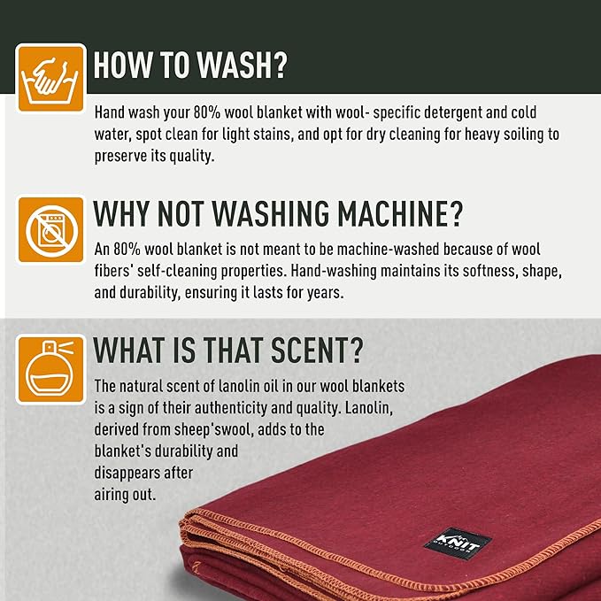 Large Military Wool Blanket - Warm & Thick Emergency Survival Blanket Great for Camping, Outdoors, Sports Events, Picnics, 4.5 lbs, 64" x 88" (Maroon)