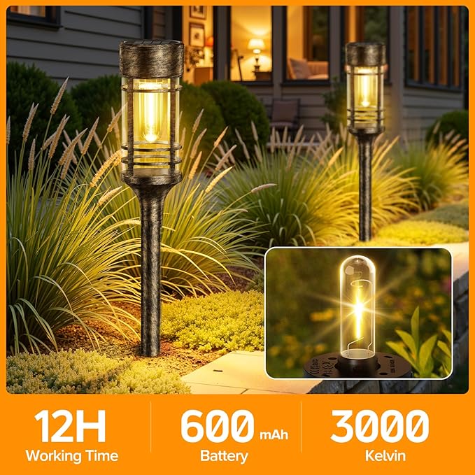 LETMY 12 Pack Brown Solar Pathway Lights Outdoor, Bright Solar Lights Outdoor Waterproof IP65, Solar Garden Lights Outdoor for Yard Walkway Driveway Landscape Garden Decor (Bronze)