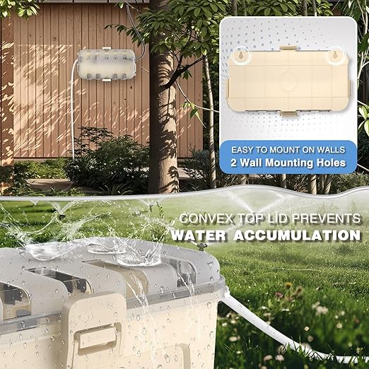 Flemoon Medium Outdoor Electrical Box Waterproof with Clear Lid, Weatherproof Extension Cord Cover for Photocell Light Sensor Timer, Power Strip, Outlet, Plug, Socket, Transparent and Almond