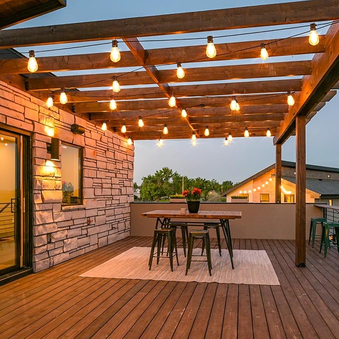 Larkvue 192FT(2x96FT) LED Outdoor String Lights, Patio Lights with 60+3 Shatterproof Waterproof 2700K Dimmable Bulbs, Linkable Light for Balcony-Black