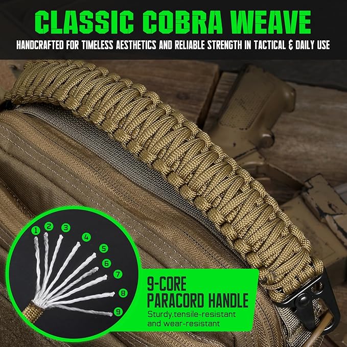 Tactical Paracord Handle，9-core Weaving Paracord Strap for Bag Strap Replacement，Molle Attachment with Metal/Plastic Clips for Backpack Sling Bags Water Bottle Holder