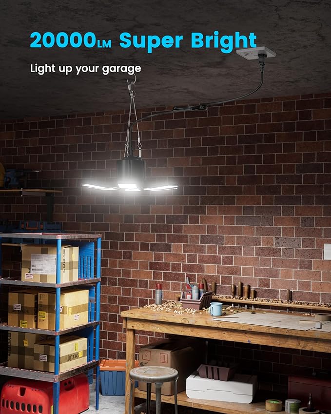 Plug-in Motion Sensor Garage Light 20000LM, Linkable Garage Ceiling Light LED with Timer Setting, Motion Sensor Light Indoor Bulb - 360° Detection for Workshop/Basement